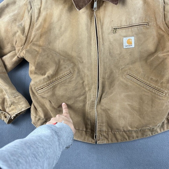 Vtg 90s Carhartt Detroit Jacket Mens Size 48 Red Quilted Lined Workwear Thrashed - Picture 2 of 10